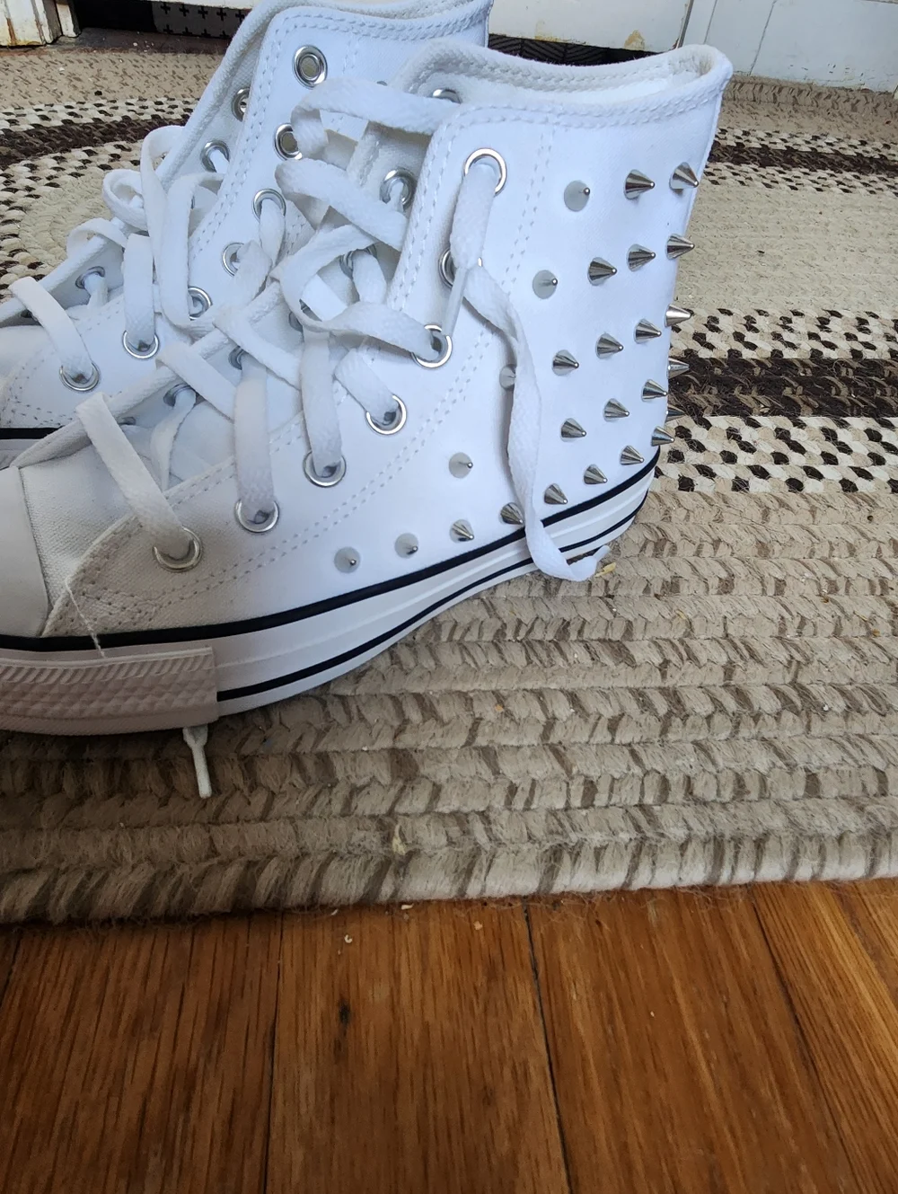 Converse White High Top Sneakers with Silver Studs